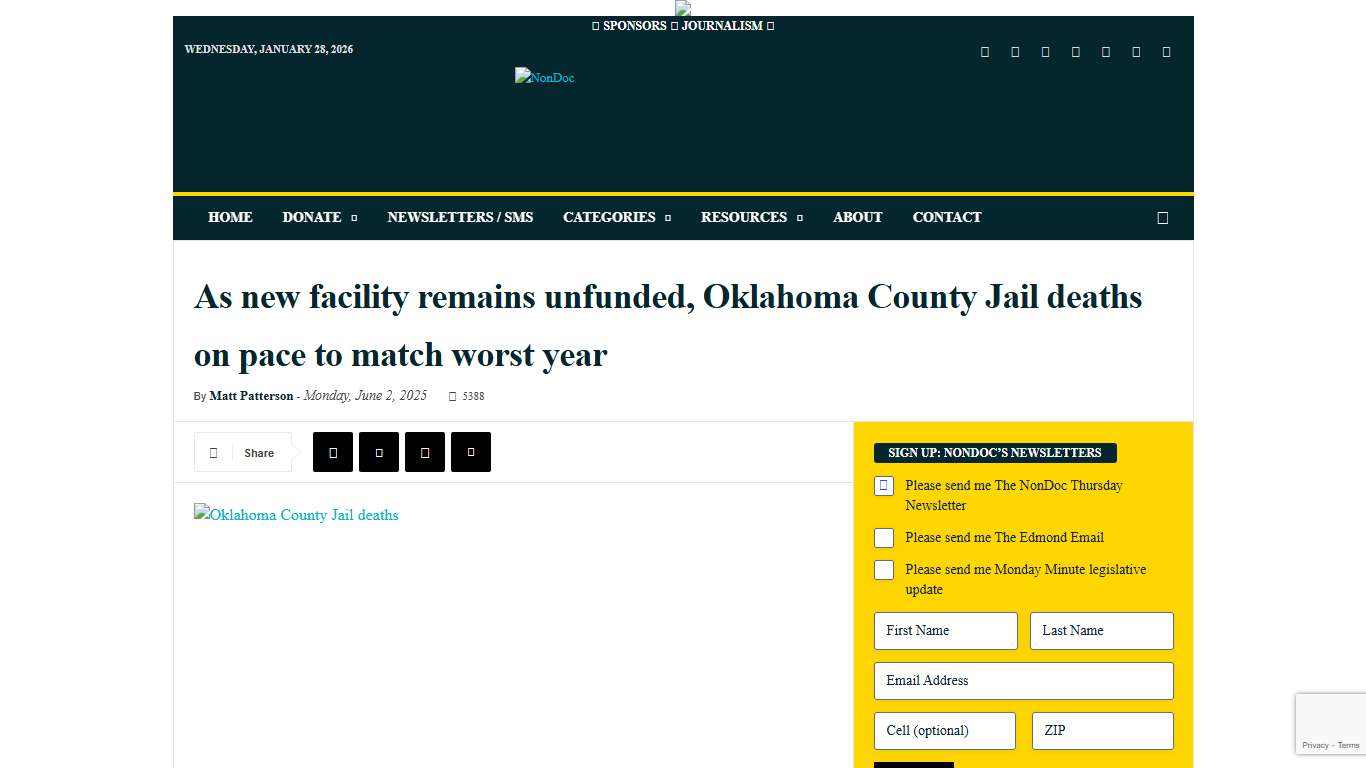 As new facility remains unfunded, Oklahoma County Jail deaths on pace to match worst year